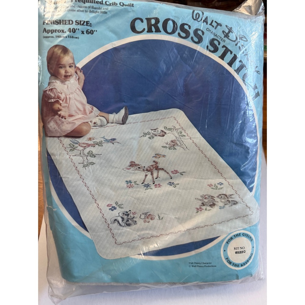 VTG Paragon Walt Disney Bambi Prequilted Crib Quilt Kit  Stamped Cross Stitch